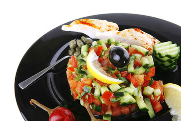 grille chicken meat chunks on black