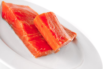 smoked salmon on white plate