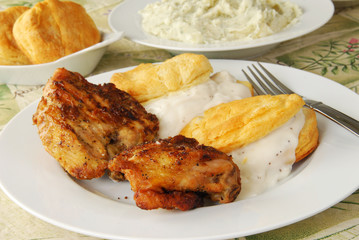 Chicken and biscuits with gravy