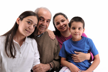 Happy family isolated on white background.