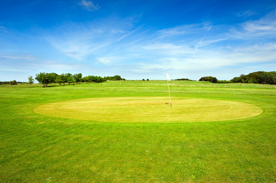 Golf course on Bornholm island with flag