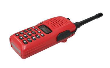 Red walkie talkie on white background