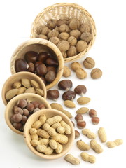 Nuts in the wooden basket