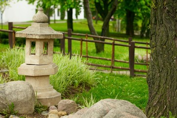 Japanese garden with stone pagoda