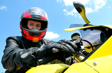 Biker in Helmet Motorcycle