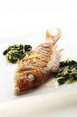 Grilled fish with boiled chard