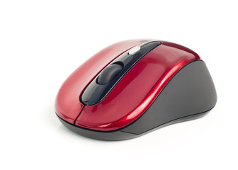 red wireless mouse, isolated