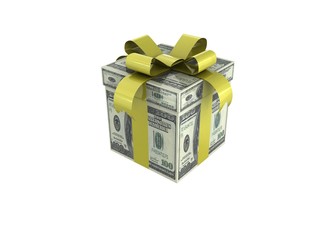 Gift box mad of 100 dollar bills