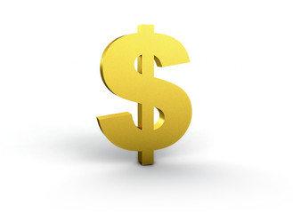 Golden dollar sign on white background