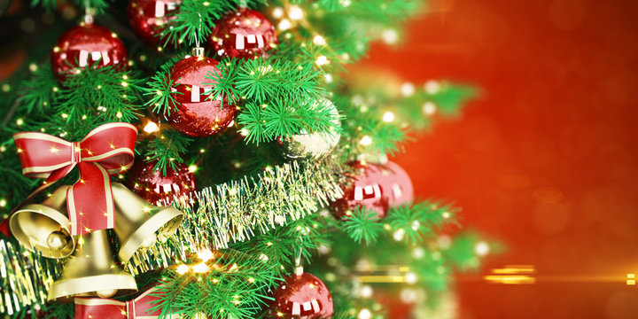 Christmas Tree On Red Background. Great For Postcard