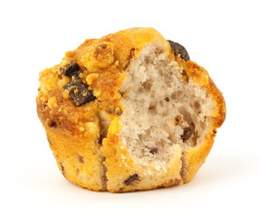 Bitten raspberry chocolate chip muffin