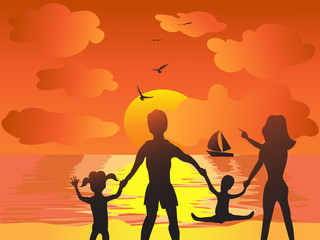 family in the sunset beach