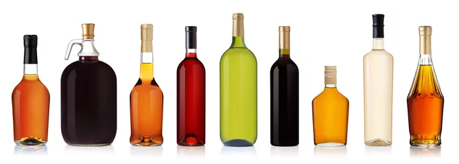 Poster Alcool Ensemble de bouteilles de vin et de cognac.