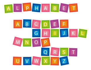 Alphabet, cubes colorés