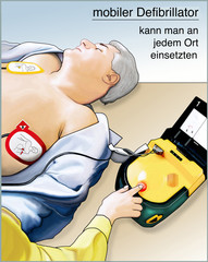 Umgang mit Defibrillator-Maennlicher Oberkoerper