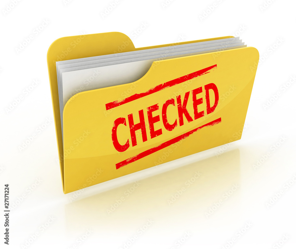 Poster checked folder 3d icon over the white background