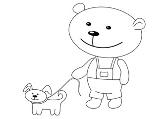 Teddy-bear with a dog, contours