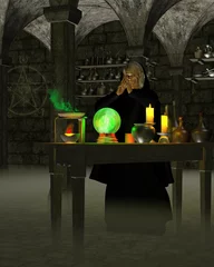 Afwasbaar Fotobehang Draken Alchemist of tovenaar in laboratorium