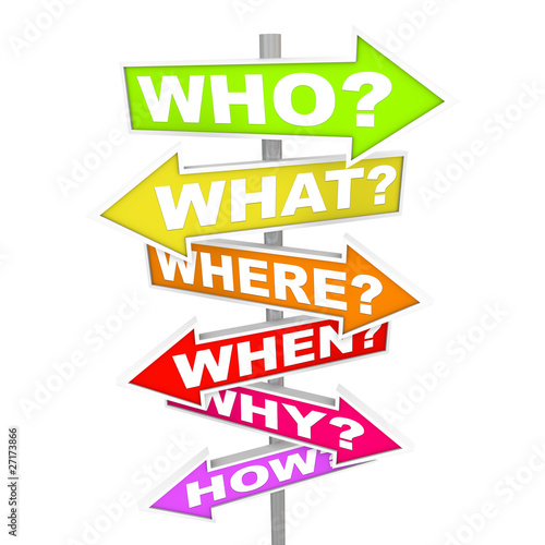 "Questions on Arrow SIgns - Who What Where When Why How" photo libre de ... image.