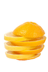 Fototapeta na wymiar Fresh orange and lemon slices isolated on white