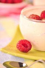 Frische Himbeeren auf Fruchtquark