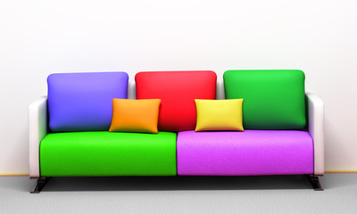 colored pillows on a white sofa