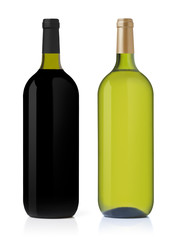 Set of white and red wine bottles.