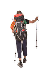 The man with backpack specifies to the right