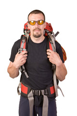 Man wearing spectacles with backpack