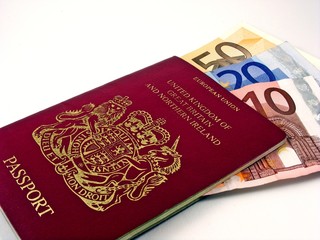 Passport with euro currency