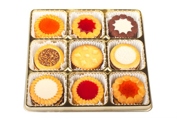 Cookies in a box on a white background