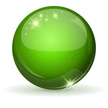 Green glossy sphere isolated on white.