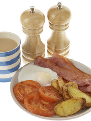 Cooked Breakfast with Streaky Bacon and Poached Egg