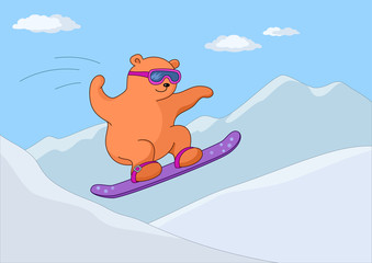 Ours en peluche sur un snowboard
