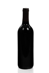 Black wine bottle isolated on white background, studio shot