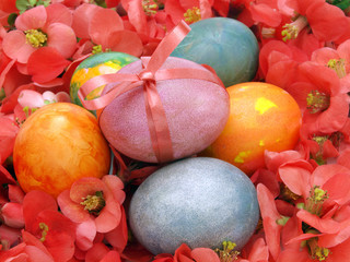 Easter eggs with red flowers