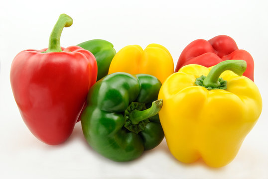 six bell peppers (Capsicum annuum)