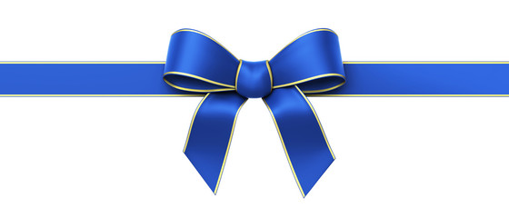 Blue silk ribbon with golden edges panorama - obrazy, fototapety, plakaty