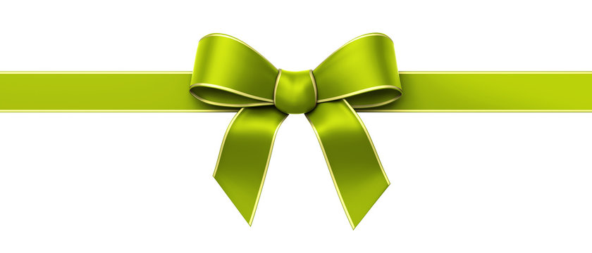 Green silk ribbon with golden edges panorama