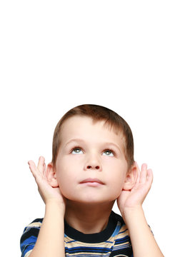 child looks up and listen