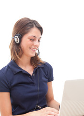 Brunette girl working in her office