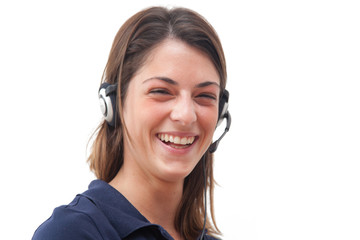 Call center girl smiling isolated on white