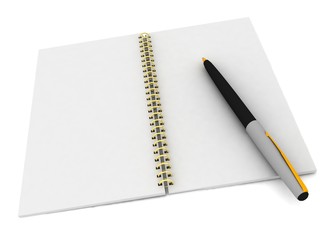 Notebook and pen on a white background