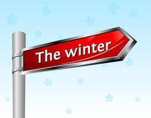 Arrow road sign. Winter