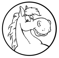 Outlined Happy Cartoon Horse
