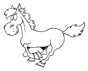 Outlined Cartoon Horse Running