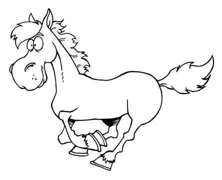 Outlined Cartoon Horse Running