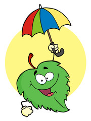 Happy Green Leaf With Umbrella