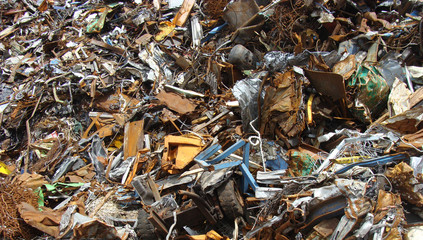 large pile of rubble on a junkyard