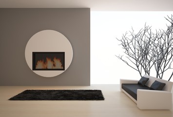 white 3d interior with fire